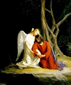 An angel comforting Jesus, by Carl Heinrich Bloch, 1865–1890.